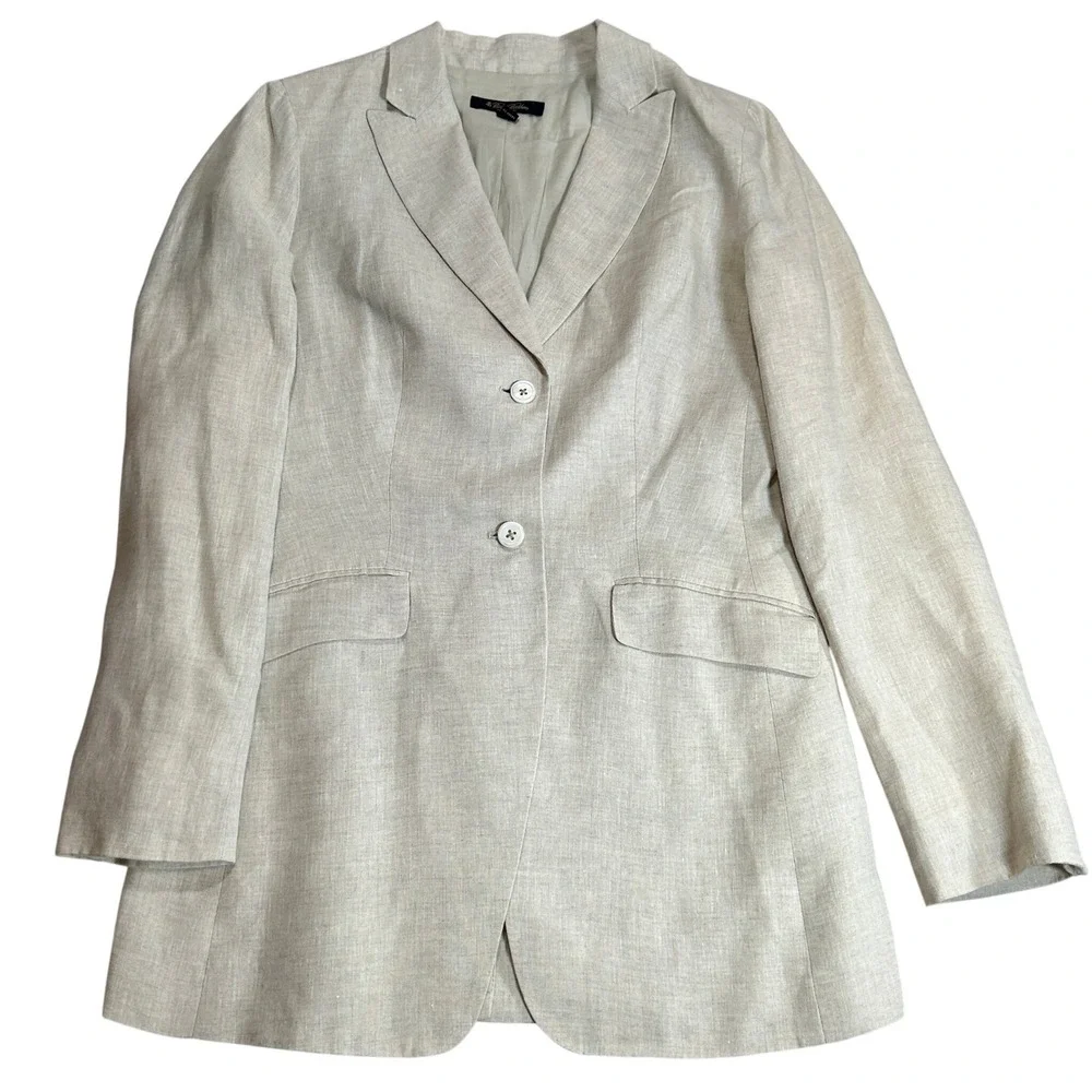 Brooks Brothers Milano Fit Linen Blazer‎ Beige Two Button Jacket Womens Size 4